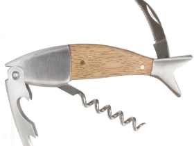 Kikkerland 鱼形开瓶器/Fish Corkscrew 开瓶器木柄刀可刻字